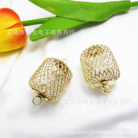 DIY饰品配件 铁丝网球镂空灯笼双头链接孔吊坠  半成品材料