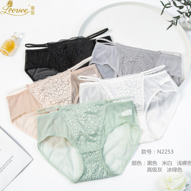 Liwei Mid-high Waist Hollow Lace Sexy Fake Thong Modal Cotton Hip Women's Underwear N2253