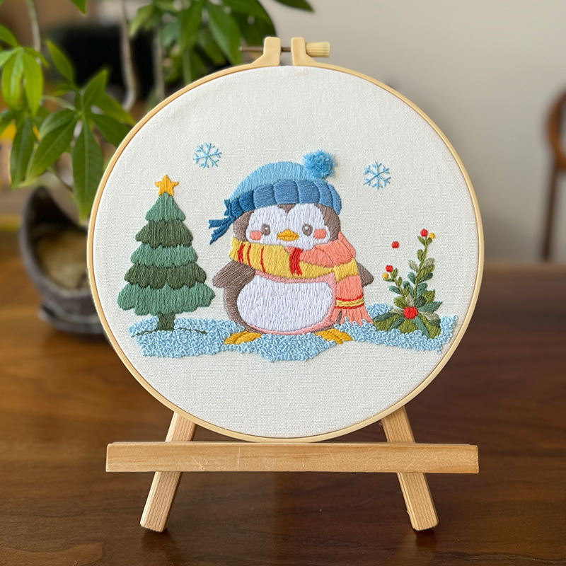 Pequeño pingüino lindo cuelga pintura bordado a mano Lu DIY material paquete de bordado cruzado simple pintura de niños pingüino gordo