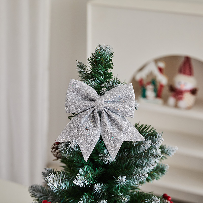 Elegant Christmas Bow Decorations – Premium Fabric Tree & Wall Hangings For Festive Home & Store Displays (White/Pink/Red/Gold/Silver/Champagne)_voghion.com