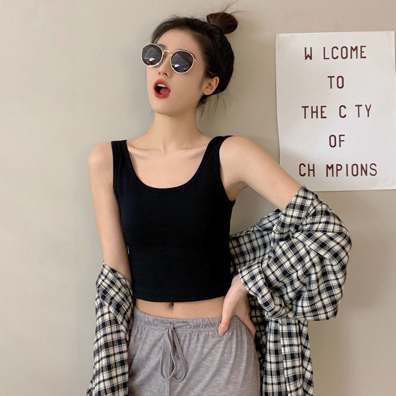 Black Vest Women's inner wear spring and summer short sleeveless T-shirt beauty back bottoming pure cotton u-neck camisole outer wear