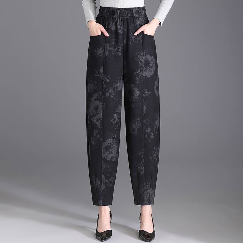 时尚印花花苞休闲裤宽松哈伦裤女2025春秋新款高腰显瘦遮跨直筒裤