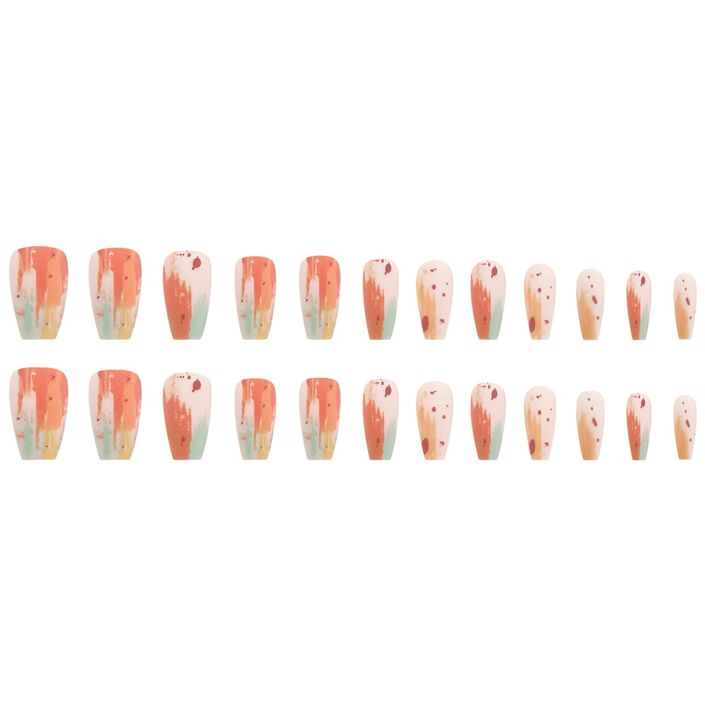 Ventas transfronterizas calientes de pintura de óleo de palma caliente arte de manicure estilo retrógrado desgaste de uñas 24 piezas de parche de uñas