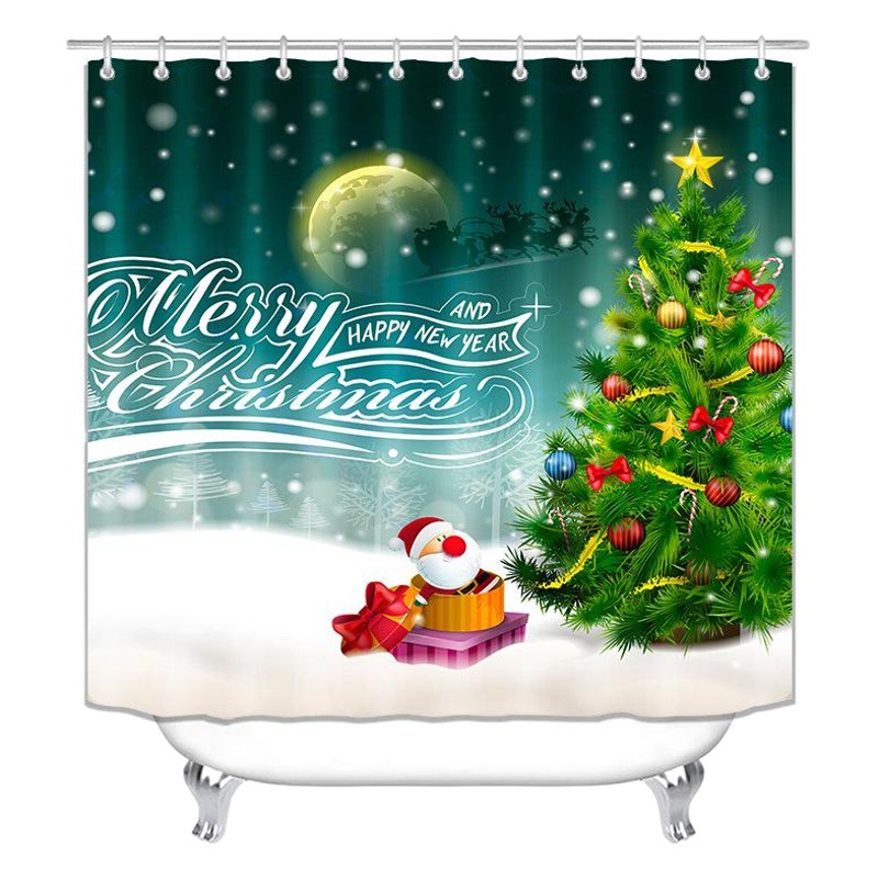 Nueva SERIE DE Navidad transfronterizo e-commerce HD Impresión digital árbol de Navidad Hotel baño Cortina de ducha suministro directo de fábrica