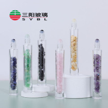 10ml厚底透明滚珠瓶 玉石滚珠 方形玻璃瓶细长圆柱香水瓶竹盖铝盖