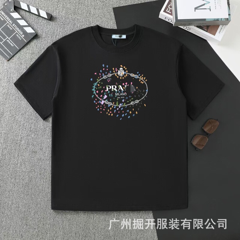 クロスボーダー 2025 夏のトレンドブランド P ファミリー新レタープリントラウンドネック Tシャツカジュアルファッショントレンド半袖男性と女性|undefined