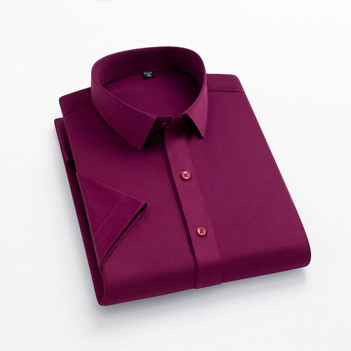 Cross-border menswear short-sleeve shirt spring thin men's four-way stretch single-color workwear for middle-aged and young business shirts