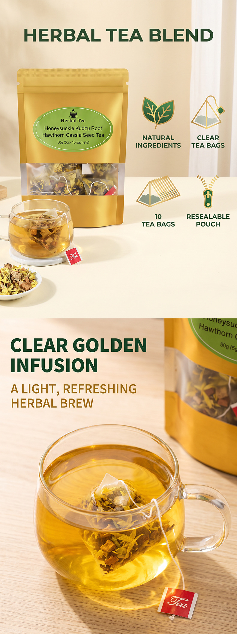 Honeysuckle Kudzu Root Hawthorn Cassia Seed Tea Jin Yin Hua Ge Gen Cha 50g Hot Brew Herbal Blend key features