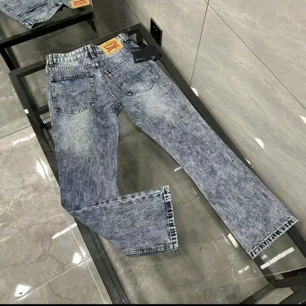 High-End 517 Marble-Patterned Cleanfit High-Street Style Washed Denim Jeans, Trendy Flared Long Pants