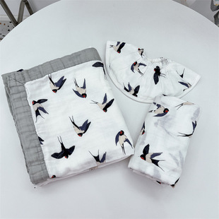 Swallow Series Wrapping Towel Bib Blanket Pillow Towel Newborn Breathable Wrapping