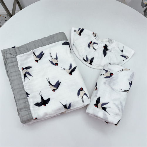 Swallow series swaddle, bib, blanket, pillow cover for newborn baby