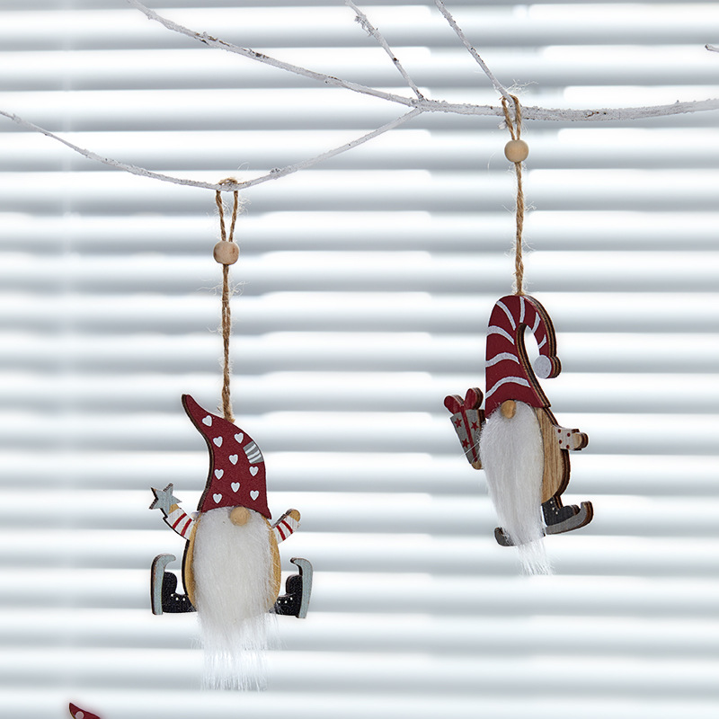 Nuevos productos transfronterizos de madera de peluche colgante de Santa Navidad decoración del árbol de Navidad colgante de estilo retro