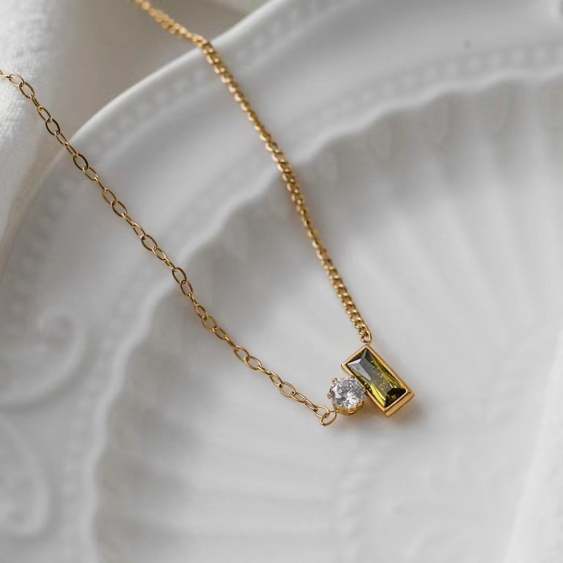 Titanium Steel Material Geometric Pattern Women'S Gender Lady Geometric Titanium Steel Plating Inlay Zircon Pendant Necklace