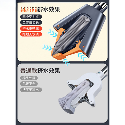 Hand-free washable sponge mop for home use—new model, absorbent, foldable, large size, with double squeezing mechanism and rubberized cotton for efficient wringing.