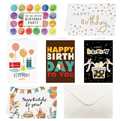 生日祝福贺卡带信封节日生日留言感谢卡片跨境对折卡彩印六张一套|ru