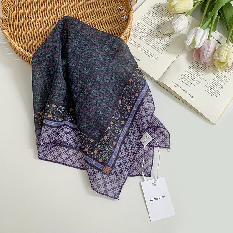 Pañuelo floral, estilo pastoral femenino de verano, nuevo estilo, bufanda fresca, bufanda de seda, bufanda cuadrada pequeña, bufanda de cuello de sentido avanzado