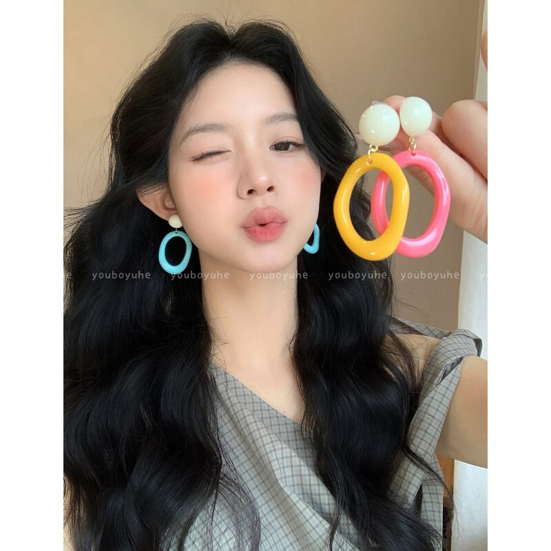 Bright and Sunny~ Dopamine-Colored Hong Kong-Style Earrings for Women, Niche Design, Exaggerated Earrings for Seaside Vacations