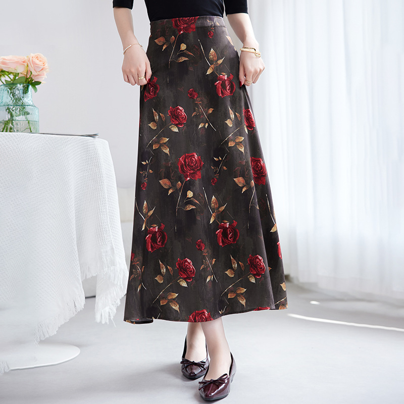 Fashionable retro silk elastic summer elegant long skirt