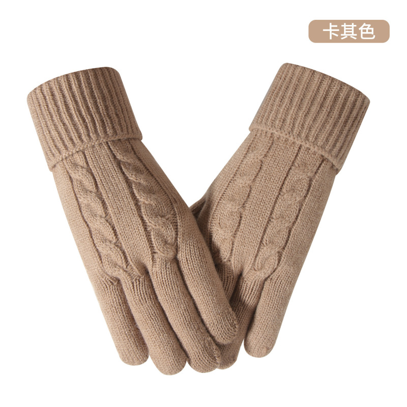 跨境针织手套冬季女士加绒加厚双层保暖手套户外骑行防寒触屏手套|undefined