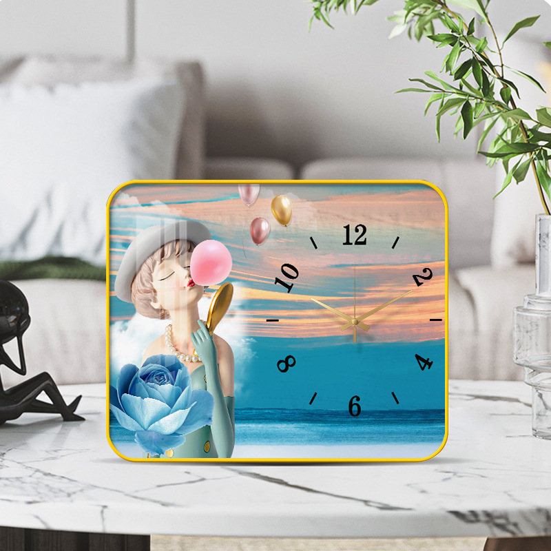 Internet celebridad reloj de escritorio decoración pintura con reloj Reloj de pared creativo moda luz lujo mudo reloj