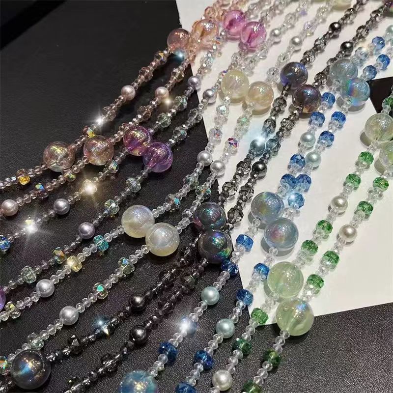 Cordón halter, cuentas redondas de colores de cristal, fragancia pequeña, perlas, cuentas de cristal, sentido avanzado, cadena de teléfono móvil, cadena de bolso, mujer