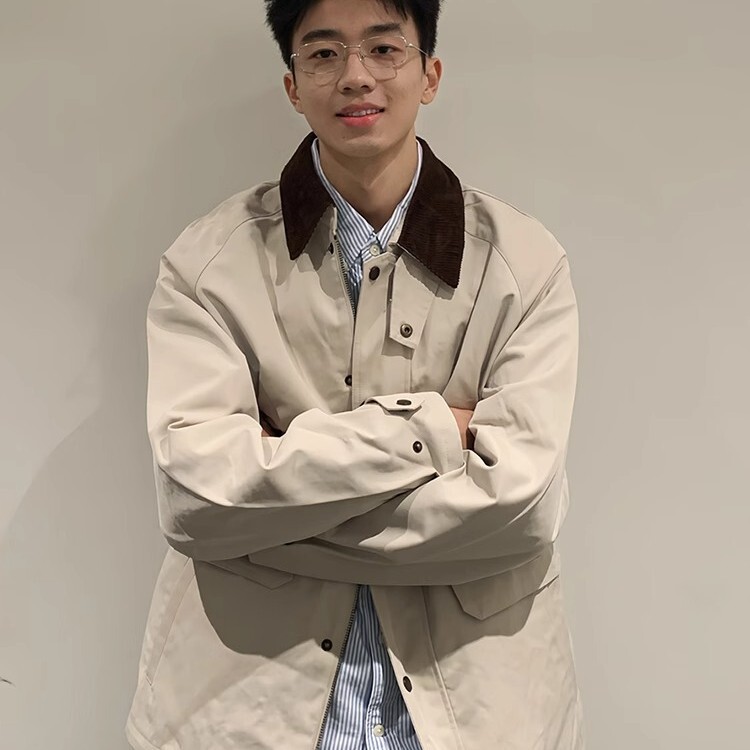 2025 Barn Style Workwear Jacket Men's American Retro Detroit Contrast Color Lapel Short Barn Jacket