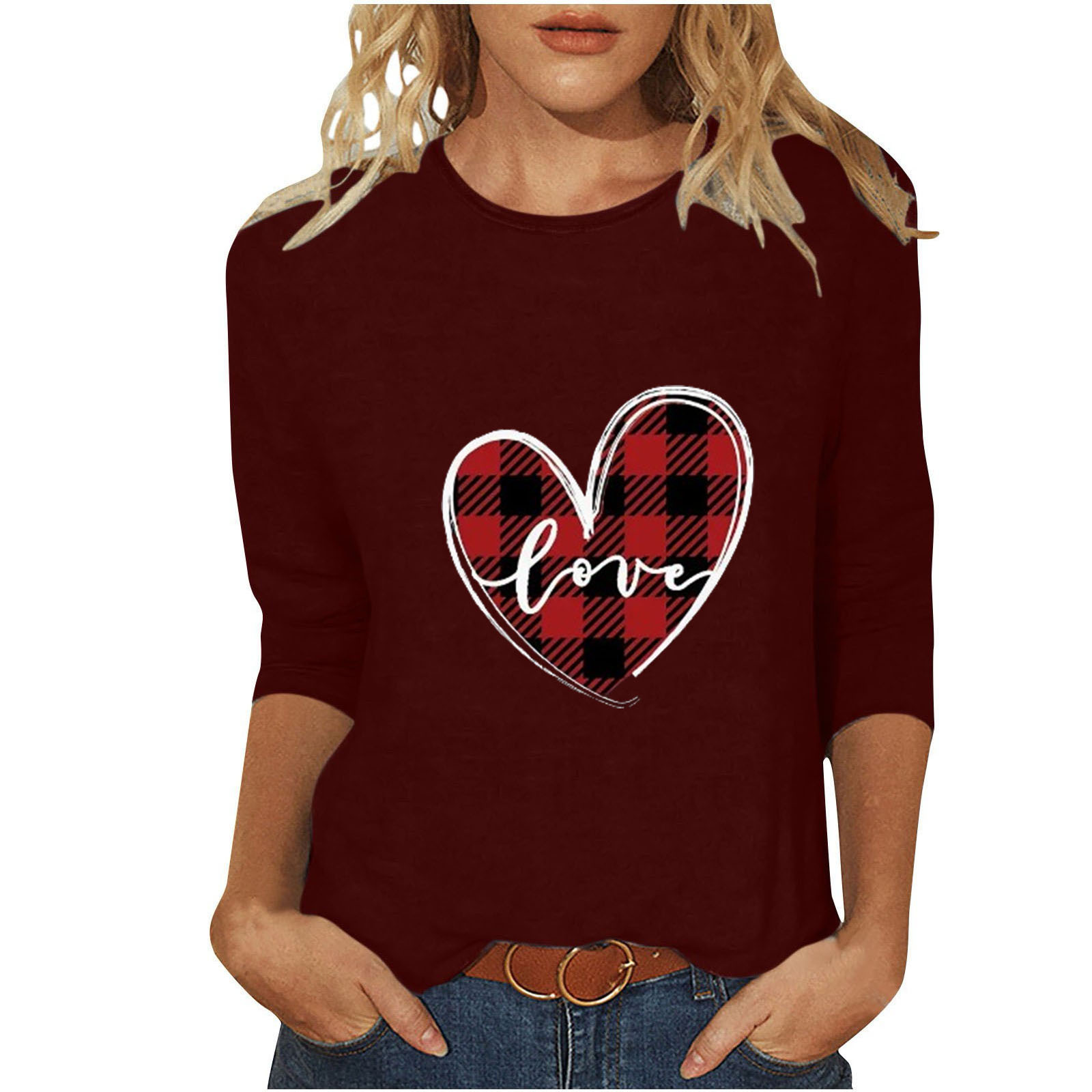 Women's T-shirt 3/4 Length Sleeve T-shirts Casual Basic Letter Heart Shape display picture 19