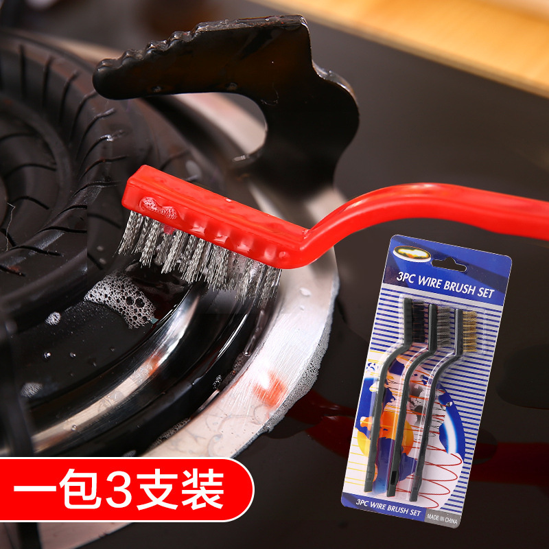 Cepillo de limpieza de la estufa de gas 3 piezas de cocina campana de extracción de aceite descontaminación herramienta de limpieza de la estufa de alambre de acero cepillo pequeño