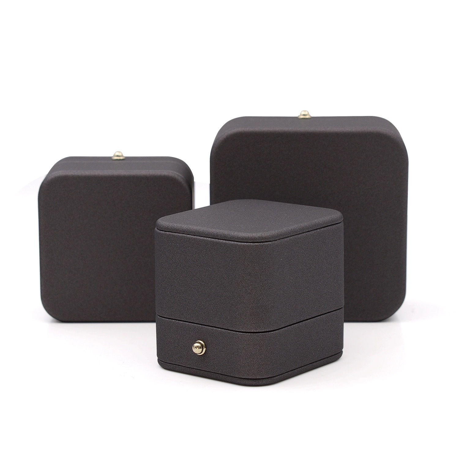 Estuche de joyería gris azul de lujo ligero, caja de anillos de boda de cuero PU, caja de regalo vacía para pulsera, collar y colgante