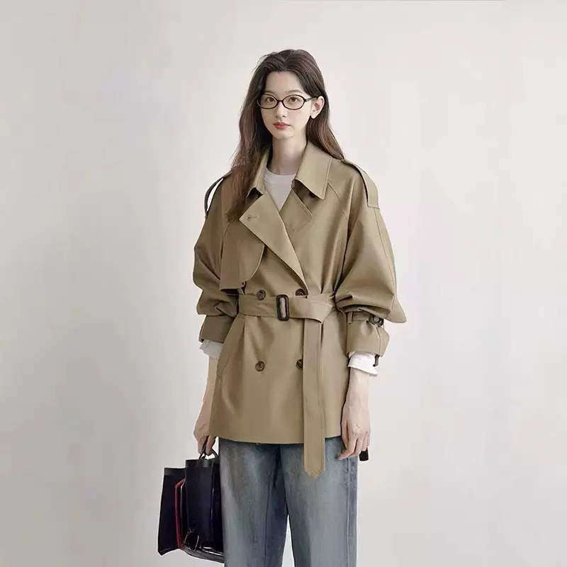 短款风衣外套女2025秋季新款双排扣小个子高级感卡其色英伦大衣