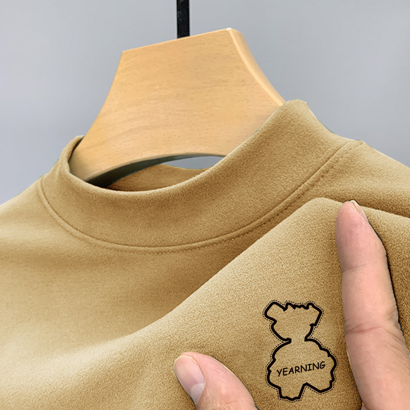 Fábrica al por mayor de alta gama juvenil simple slim fit de terciopelo a prueba de frío cálido medio cuello alto ropa interior hombres otoño camiseta