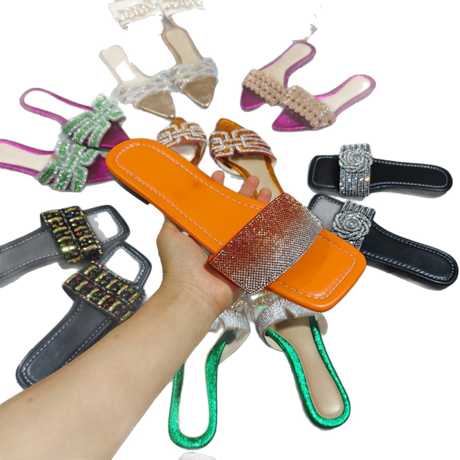 2025 nuevas zapatillas de suela plana, zapatillas de tendencia de mujer, sandalias de verano, zapatillas de bajo precio