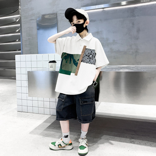 Children's Clothing Boys Summer T-shirt 2024 New Middle and Large Children Summer Boys Pure Cotton Polo Shirt Short Sleeve Trendy T
