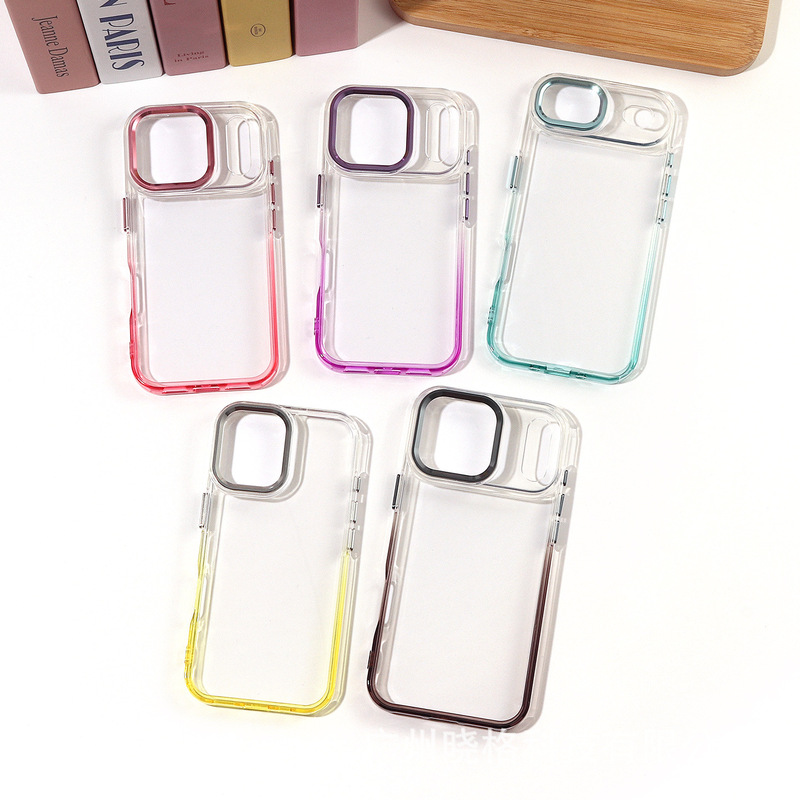 Golden Shield Translucent Gradient Phone Case Suitable for Apple iPhone 17 Pro with Grooves and Large Holes, Acrylic Transparent and Colorful