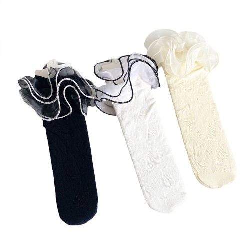 New Summer Women's Socks Thin Lace Hollow Lolita JK Style Organza Lace Princess Straight Tube 