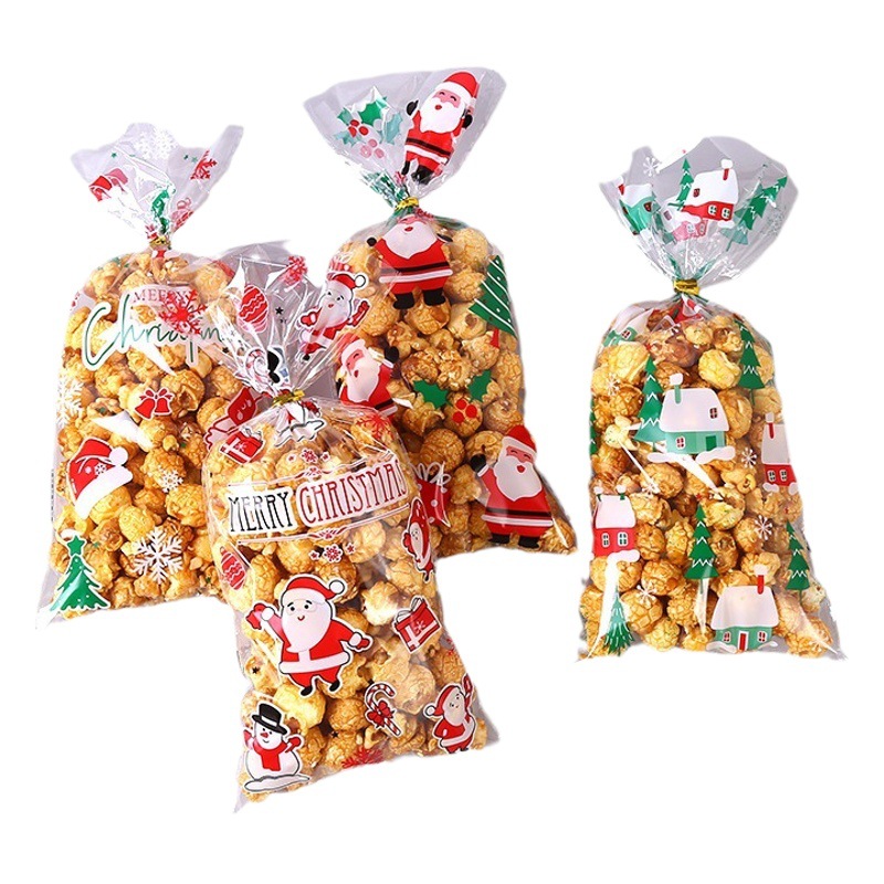 2025 bolsa de dulces de Navidad transfronteriza bolsa de embalaje de fideos de tostadas bolsa de embalaje de regalo de bolsillo plano de celofán transparente
