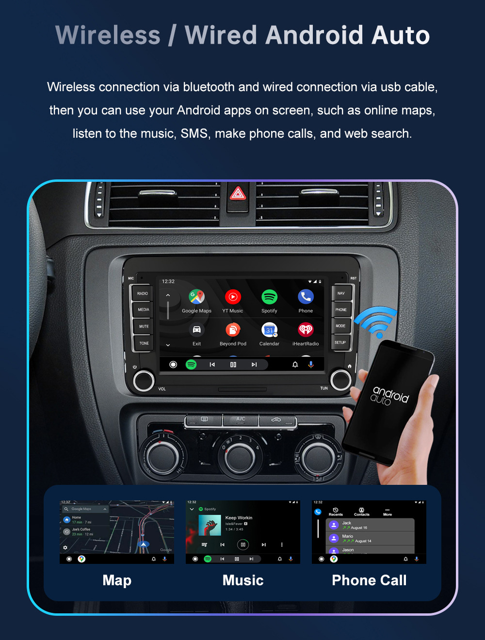 7inch Carplay Car Multimedia Display Screen Is Suitable for Volkswagen, Seat, and Skoda from 2003-2015