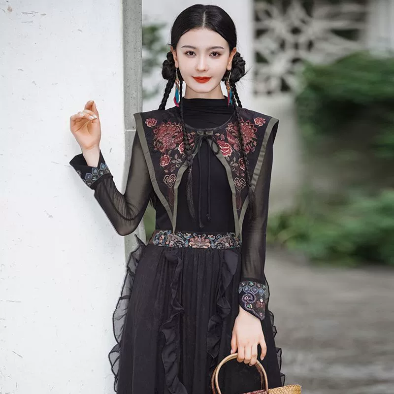 Четыре сезона дикого национального стиля женской одежды новый китайский стиль ретро вышитые облака плечи дикий плащ платок короткий внешний вид