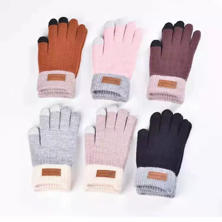 新款触屏手套针织提花加绒保暖女日韩跨境分指手套男户外情侣厂家