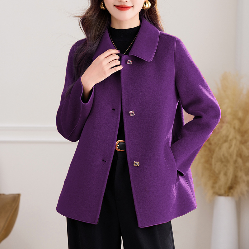 婚宴妈妈喜服毛呢子外套中老年人2025新款高端保暖双面呢羊毛大衣