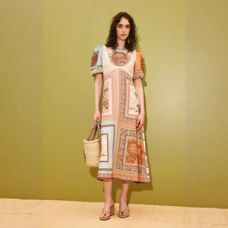2026 Amazon Aliexpress European and American Cross-Border Linen Printed Dress 2026 Amazon Aliexpress European and American Cross-Border Linen Printed Dress