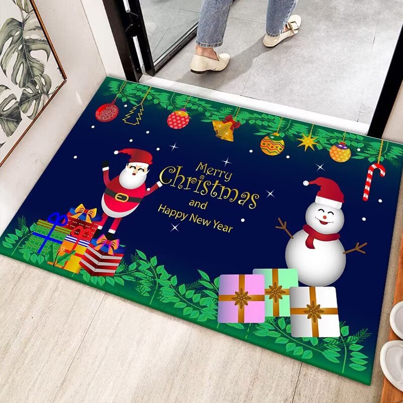 クロスボーダークリスマスクリスタルベルベットフロアマット、ホリデーデコレーションフロアマット、リビングルーム玄関、お手入れが簡単なフロアマット、汚れ防止および耐摩耗性マット|undefined