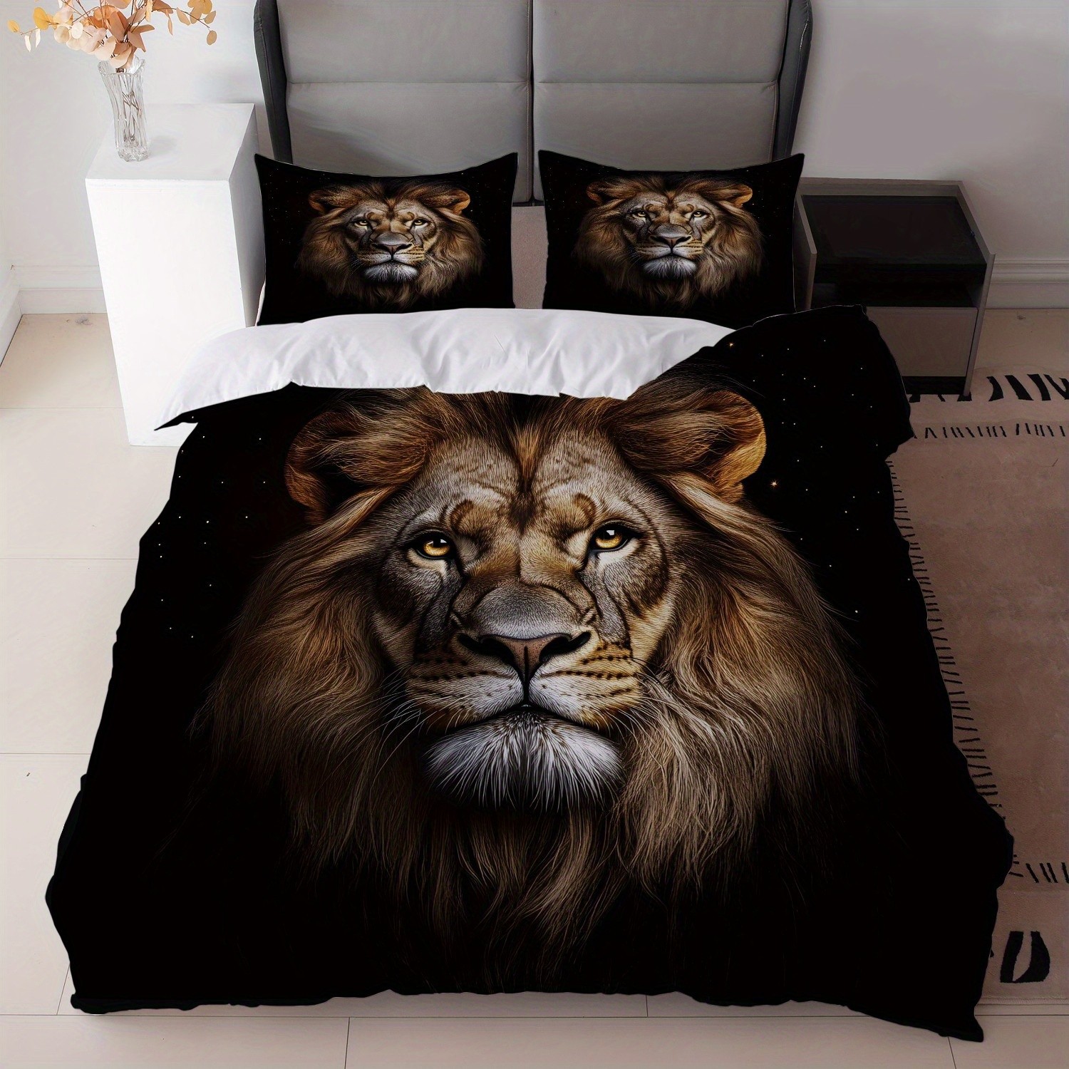 TEMU / JIT abrasión digital impresión cama colcha de cama pro-piel kit textil casero frío negro patrón de león fábrica fuente