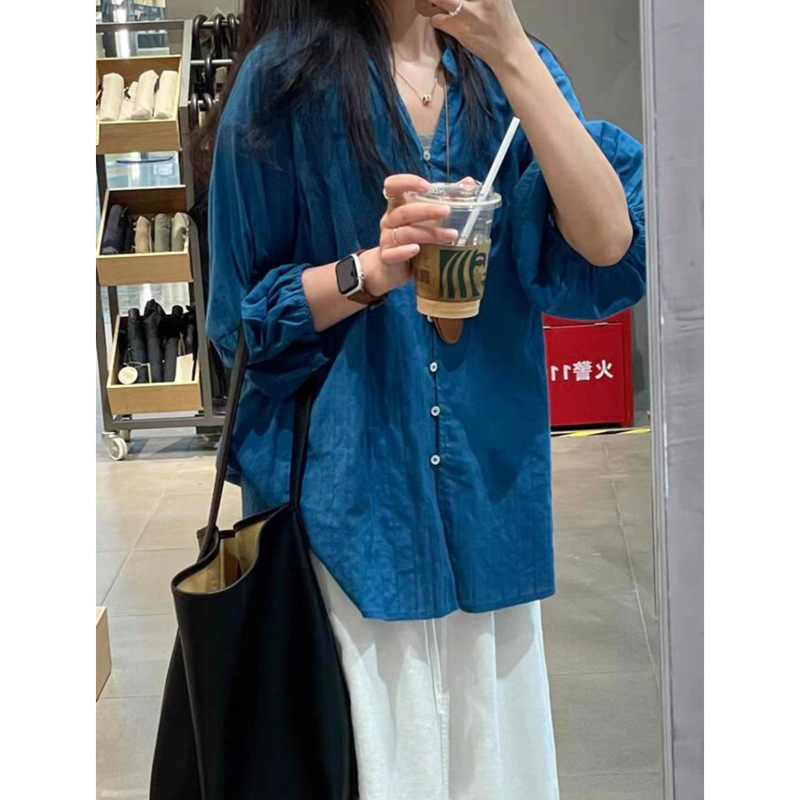Blue Tencel Sun Protection Shirt Jacket for Women Summer Thin Light Luxury High-End Shirt with Suspenders Outer Cardigan