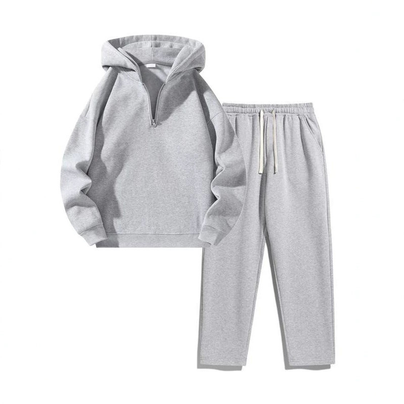 New foreign trade style: a casual, loose-fitting two-piece set featuring a half-zip hooded sweatshirt and wide-leg sweatpants, available in solid colors and multiple options New foreign trade style: a casual, loose-fitting two-piece set featuring a half-zip hooded sweatshirt and wide-leg sweatpants, available in solid colors and multiple options