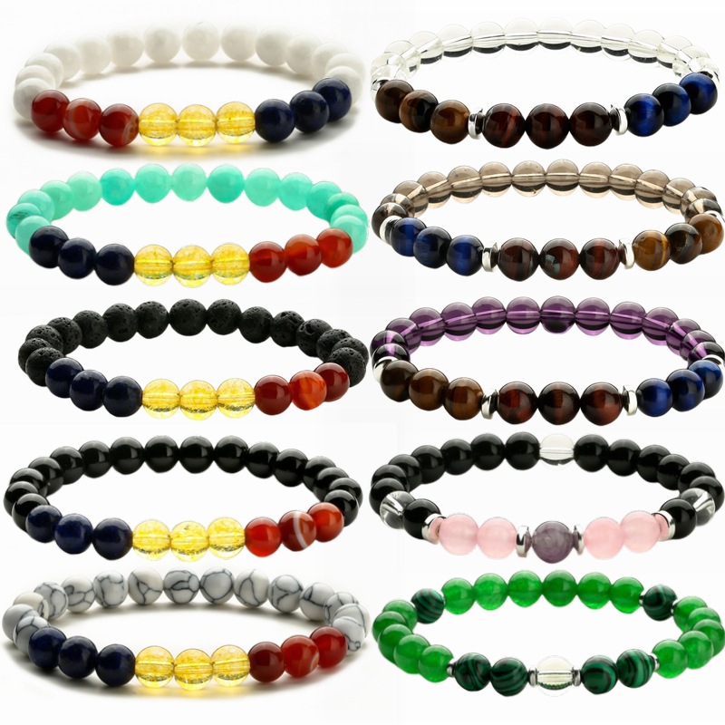 Pulsera de cuentas elástica de piedra de ojo de tigre transfronteriza europea y americana ágata cristal hombres y mujeres pareja moda pulsera de cristal