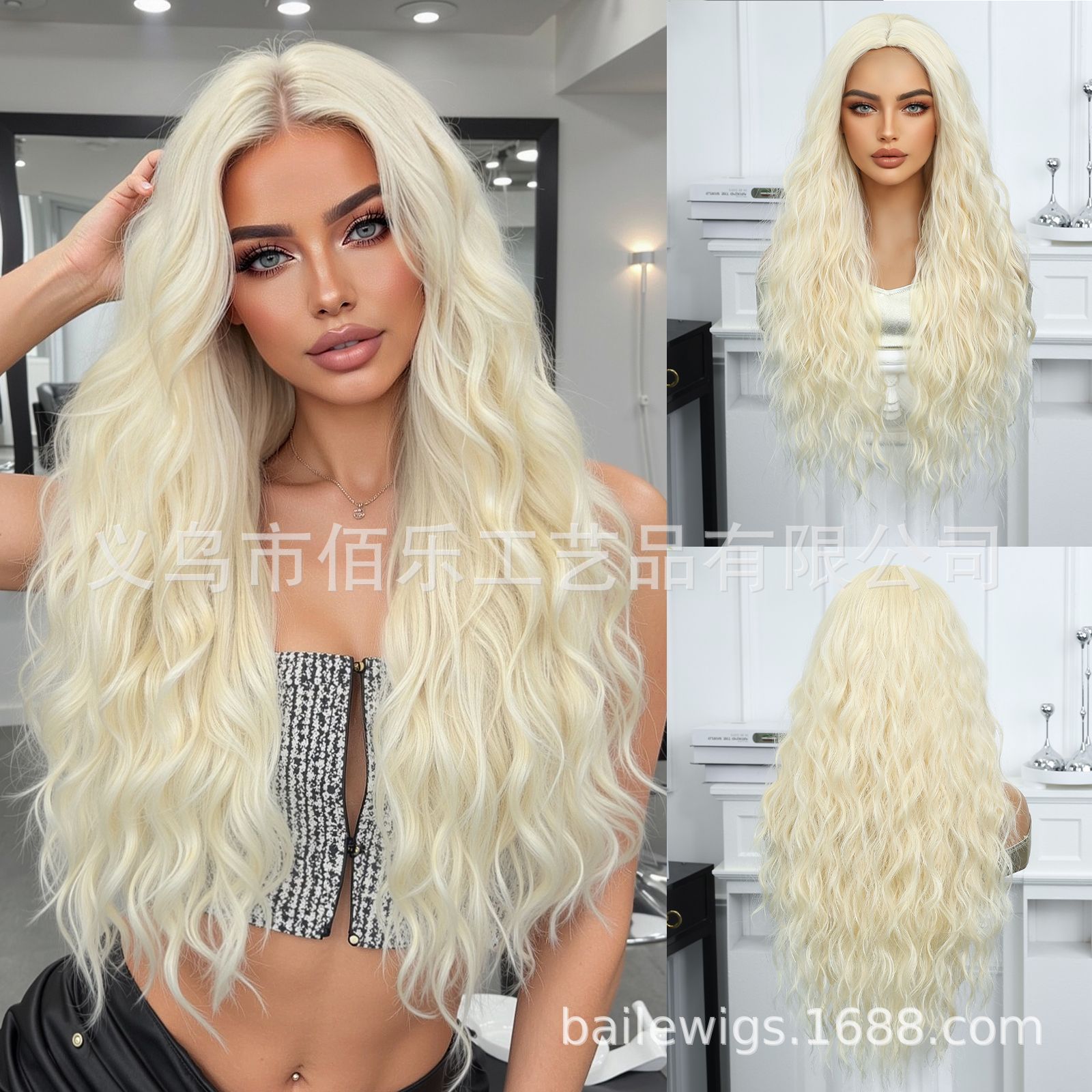 Pequeña pelucca de cabello de mujer cubierta de cabello negro marrón medio largo rizado Xuchang pelucca fibra química pelucca de mujer en stock