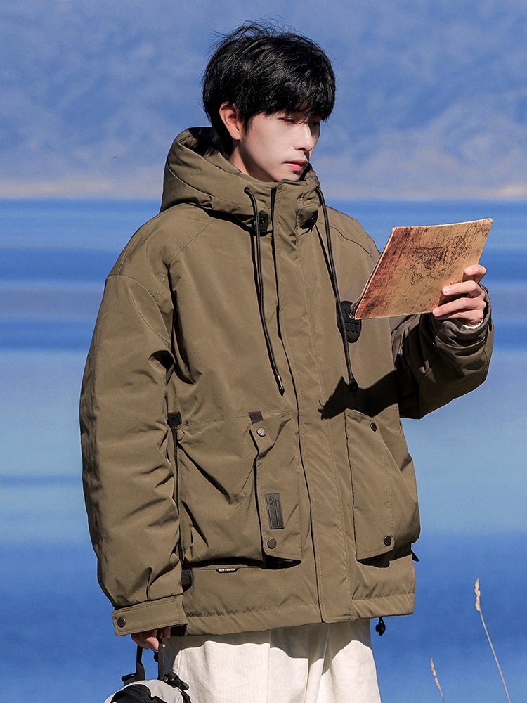 Nasa白鴨絨毛服男子2023新型冬のゆるい保温工装防水突撃服百着金