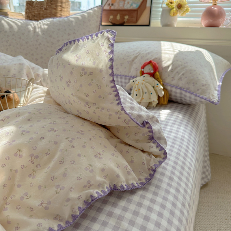 Madre y bebé de clase A encaje conchas de algodón puro cubierta de sábanas para dormir cubierta de cama de dormitorio ultra suave cubierta de cama de tres piezas