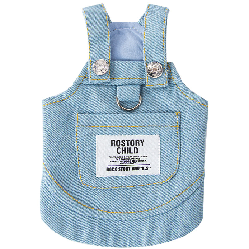 Otoño e invierno perro bolsillo Denim falda de tirantes mediano y pequeño perro de dos patas gato vestido de mascota estilo princesa ropa